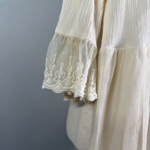 Indigo Soul Ivory Lace Tunic, Long Sleeves, Lined, Soft, Boho, Size Med 2/$25 - Picture 3 of 9
